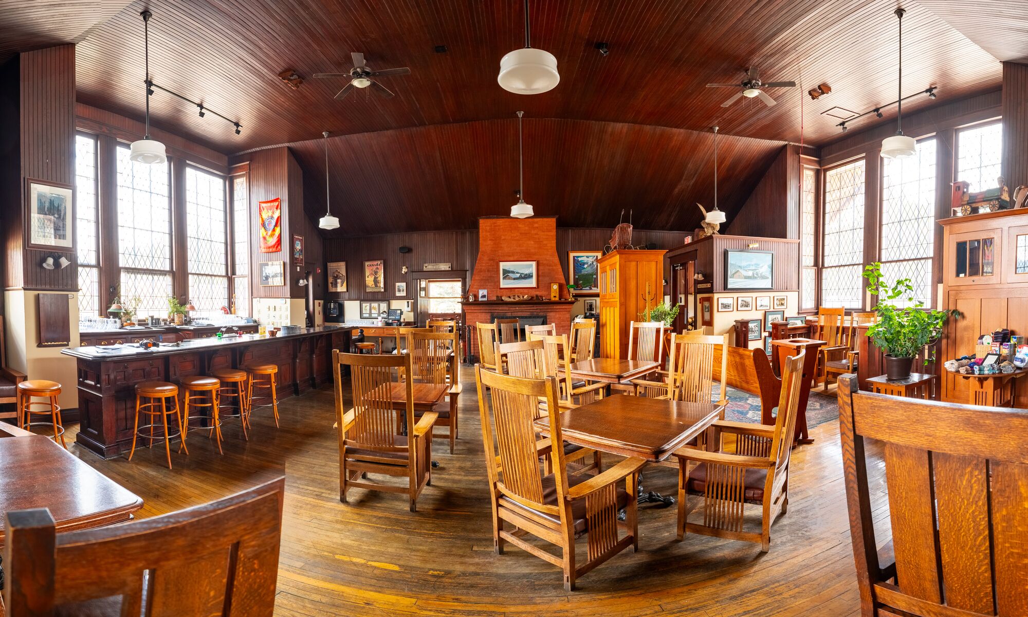 The Station Restaurant in Lake Louise Interior featuring original railway memorabilia and rustic wood décor